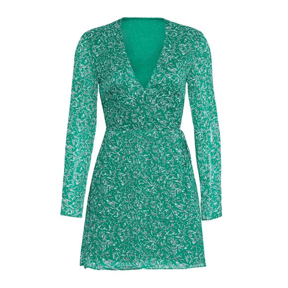 The East Order Womens Nordstrom Gizele Green Mini Wrap Dress Size Small L/S - Picture 11 of 11